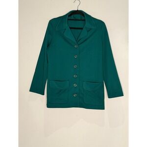 Vintage 70s Green Blazer Jacket Long Sleeve Button‎ Front Pockets Coat Business